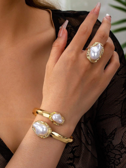 GOLD & PEARL SET BRACELET & RING